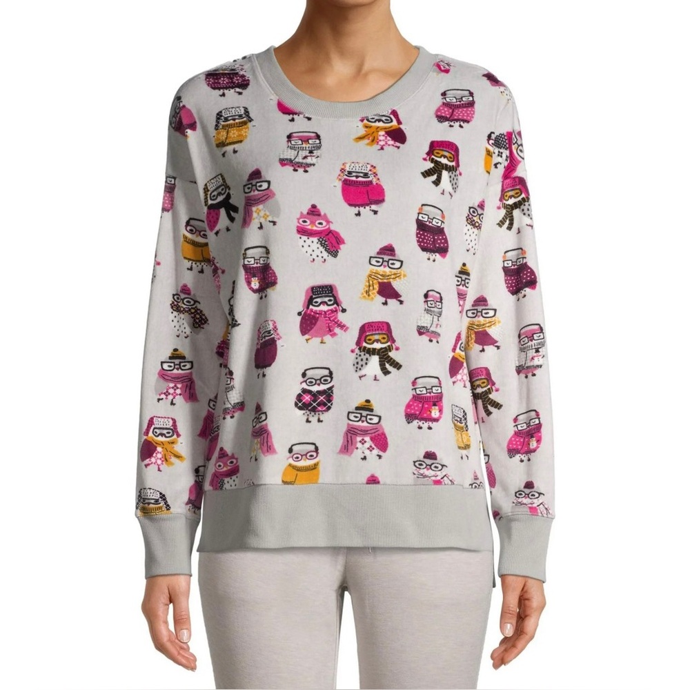 Secret Treasures Women's MEDIUM 
Velour Long Sleeve Crew-Neck Adorable Owls NWT